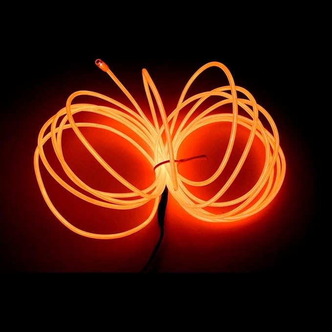 MaxLax EL Wire Orange, 2M Portable Battery Pack Neon Light Strip 360° Cuttable Glowing Rope Lights for Parties, Halloween, DIY Decoration
