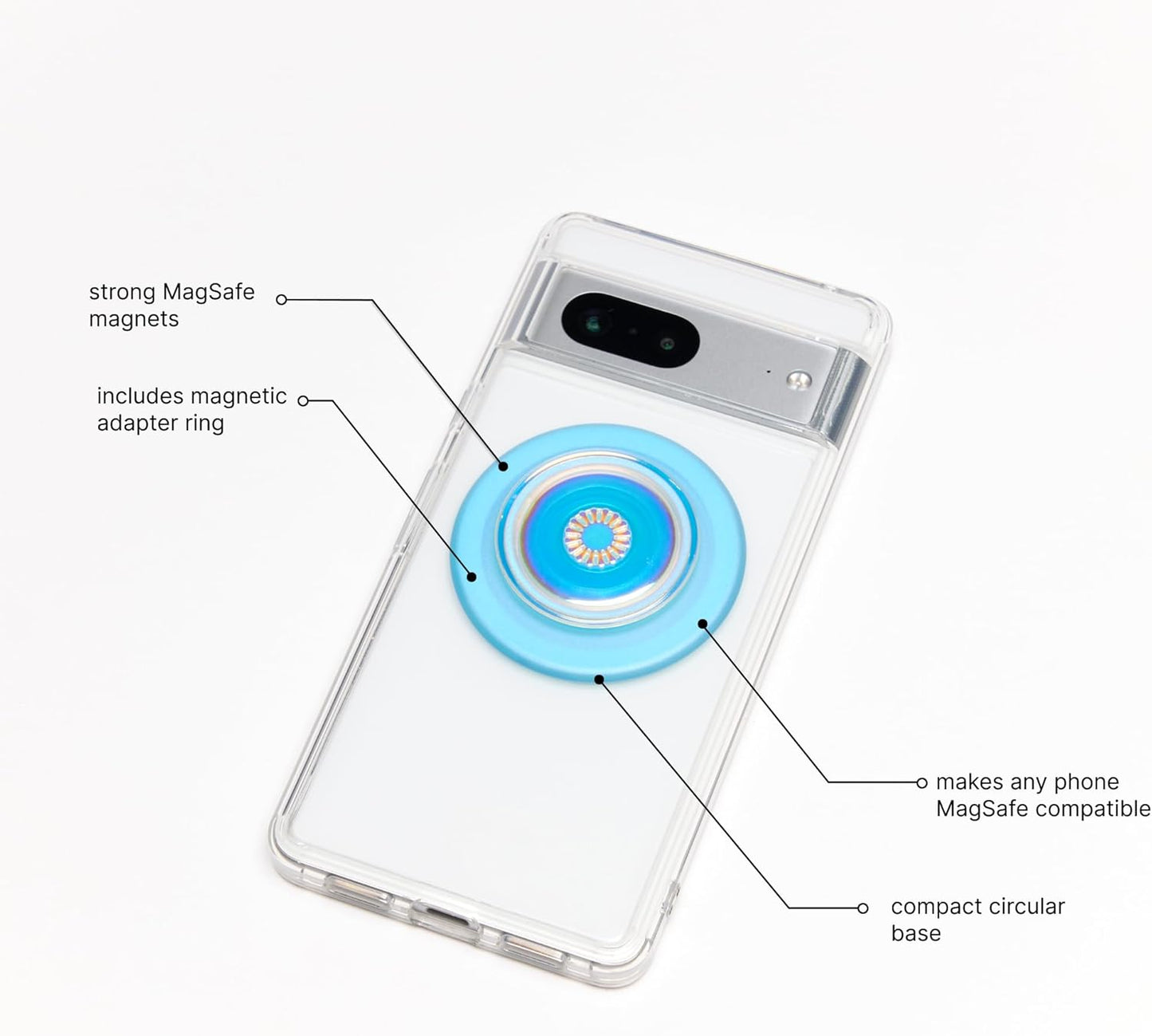 PopSockets Phone Grip - Blue Opalescent Translucent, Compatible with MagSafe, Adapter Ring Included, Wireless Charging