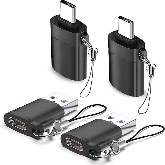 4 Pack USB to USB C Adapter, 2Pack Type C Female to A Male Converter，2Pack USB C Male to USB 3.0 Female OTG Converter for Apple Watch Ultra 8 9,iPhone 16 15 Pro Max 14 13,AirPods, Samsung S24S Black
