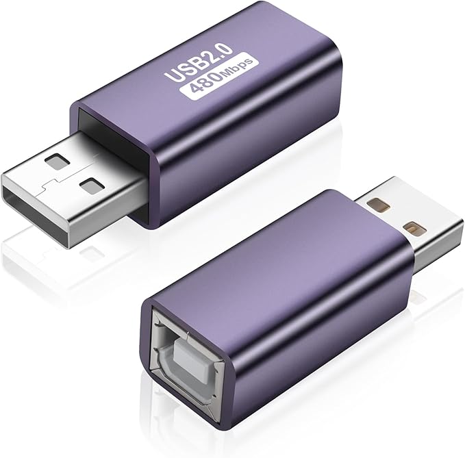 GELRHONR USB to USB B Adapter,USB 2.0 A Male to USB B Printer Female Conncet Extender, MIDI Type A to B Converter for Laptop/Computer/Hard Drive/Printer/Scanner Extender Connection -2 Packs-2 Packs