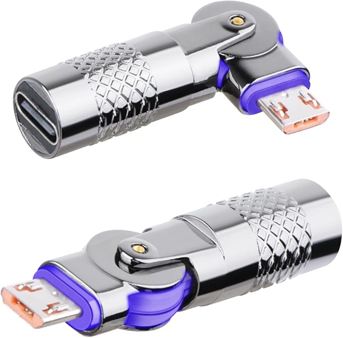 RIIEYOCA USB C Female to Micro USB Male 180 Degree Rotating Connector,Type C to Micro USB 90 Degree Right Angle Adapter,Fast Charger,Data Transfer,5V 3A 480Mpbs for Mobile Phones,Computers,etc(2-Pack)