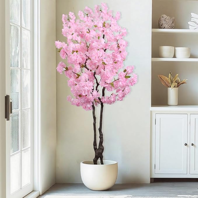 Faux Cherry Blossoms Tree Pink 6FT Artificial Cherry Blossom Tree Beautiful Flowering Trees for Home Decor