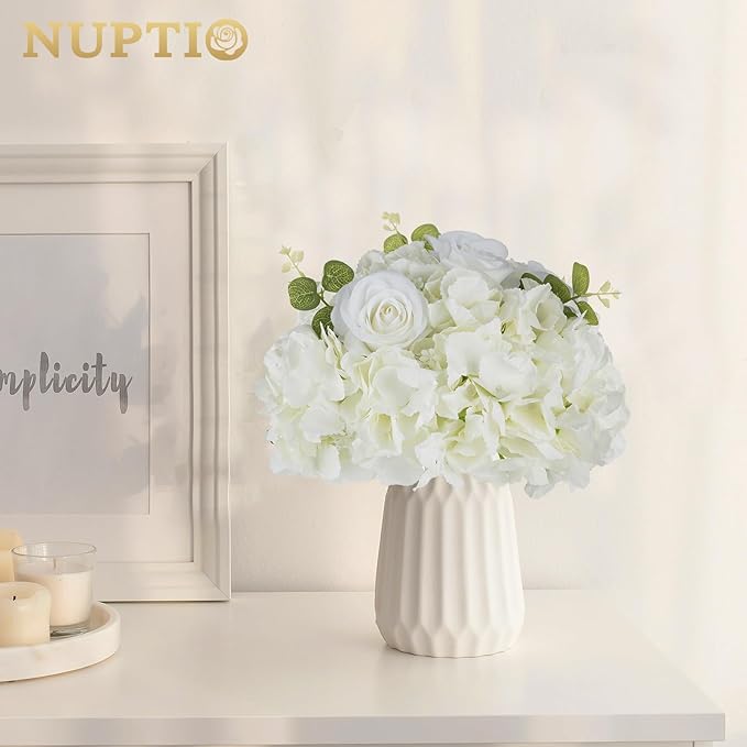 NUPTIO Flower Balls for Centerpieces Wedding: 10 Pcs 11.8 inch Diameter Artificial Flower Ball Arrangement Bouquet Centerpiece for Tables - White Fake Rose Flowers for Wedding Decor