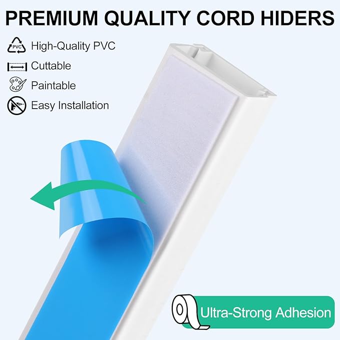 Cord Hider, 85.2in TV Cable Hider, Cord Covers for Wires on Wall, Wire Covers for Cords on Wall, Self-Adhesive Wire Hider for TV on Wall Cable Management, 6 x L14.2 x W0.94x H0.55in - White