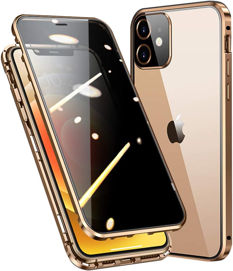 HENGHUI Lockable Anti Peeping Case for iPhone 13 Pro - Magnetic Glass Case with Built-in Camera Lens Protector