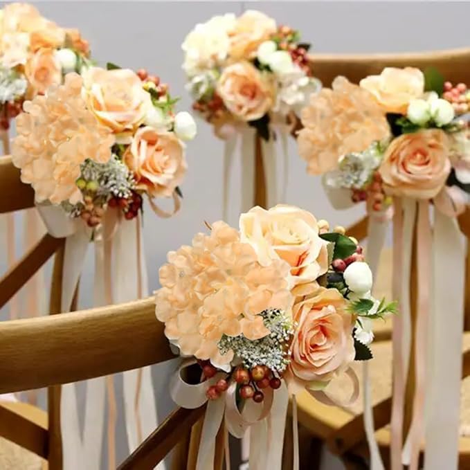 WEISPARK 100PCS Artificial Hydrangea Flowers, Fake Flowers Silk Hydrangea Full Flowers Heads with Stems for Wedding Home Party Shop Baby Shower Decor (Champagne)
