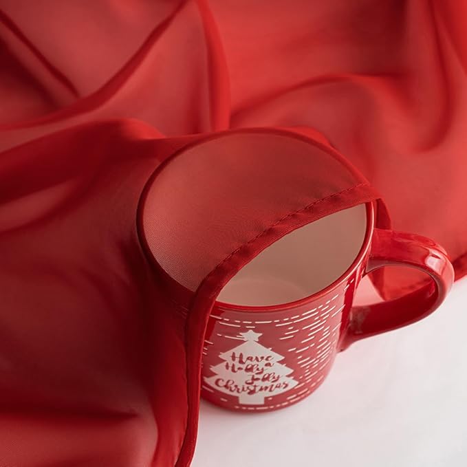 MIULEE Christmas Sheer Window Scarf Valance Extra Long Topper Elegant Swag Curtains Luxury Draping Fabric for Wedding Arch Party Ceremony Canopy Bed Living Room, 37'' x 216'', 1 Panel Red