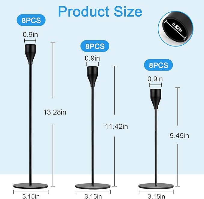 Black Candlestick Holder Set of 24 for Taper Candles, Decorative Candle Holders Bulk Candle Stick Holders Taper Candle Holders for Table Centerpiece Wedding Dinning Party Anniversary Home Decor