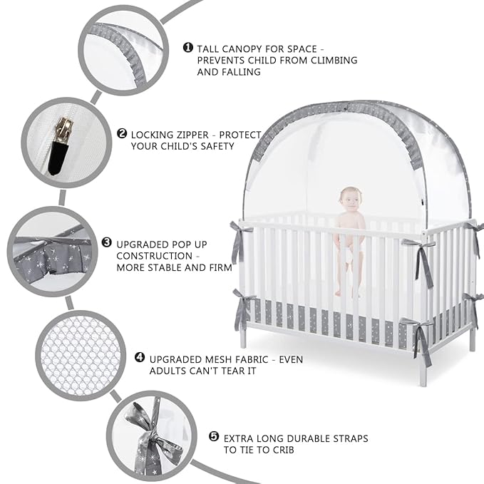 Pop Up Baby Crib Tent, Crib Net Canopy to Keep Baby in, Crib Mosquito Net with Viewing Window, Soft Mesh Cover & Pop Up Structure
