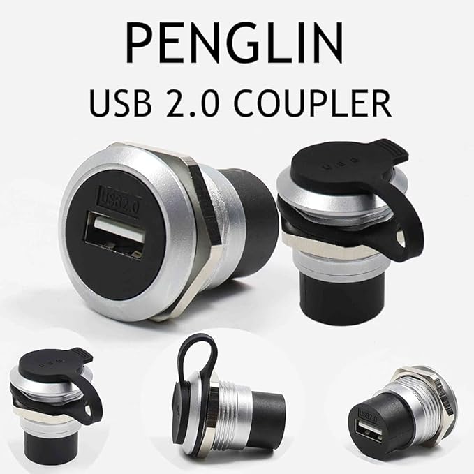 PENGLIN 2PCS USB 2.0 Panel Mount Coupler, USB Pass Through Connector, Female to Female Bulkhead Extension Adapter with Water/Dustcap
