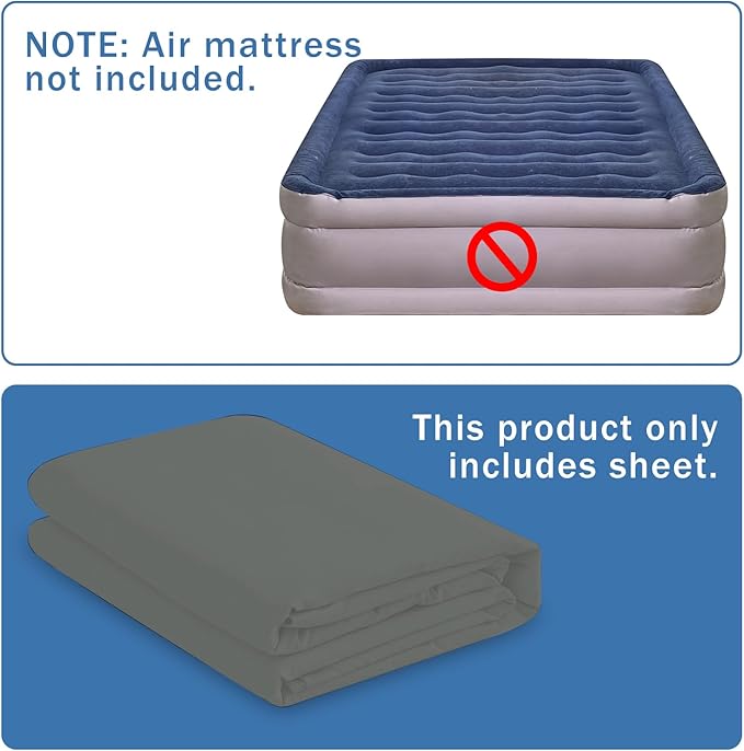 Bedecor Air Bed Sheets for Mattress Cover Removable Bed and Elastic Band Super Soft and Breathable & Deep up to 21" Dark Gray Full