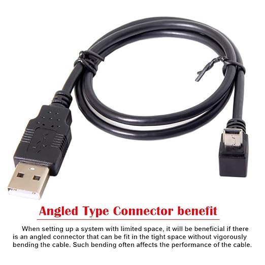 NFHK Mini USB B Type 5pin Male UP Angled 90 Degree to USB 2.0 Male Data Cable 5 Meters with EMI Ferrite Core 50cm