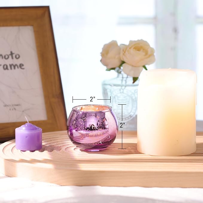 24 Pcs Purple Votive Candle Holders for Wedding Decor, Purple Mercury Glass Candle Holders for Table Centerpieces, Tea Light Holder for Wedding Bridal Shower Party Supplies