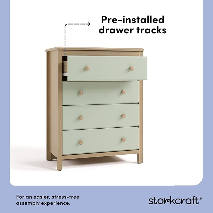 Storkcraft Alpine 4 Drawer Dresser (Driftwood with Sage) – GREENGUARD Gold Certified, Kids Storage Organizer, Modern 4 Drawer Chest for Bedroom, Must-Have Nursery Storage