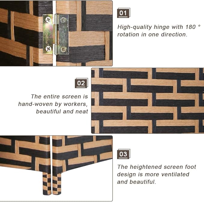 Room Divider Wood Screen 4 Panel Wood Mesh Woven Design Room Screen Divider Folding Portable Partition Screen Screen Wood for Home Office