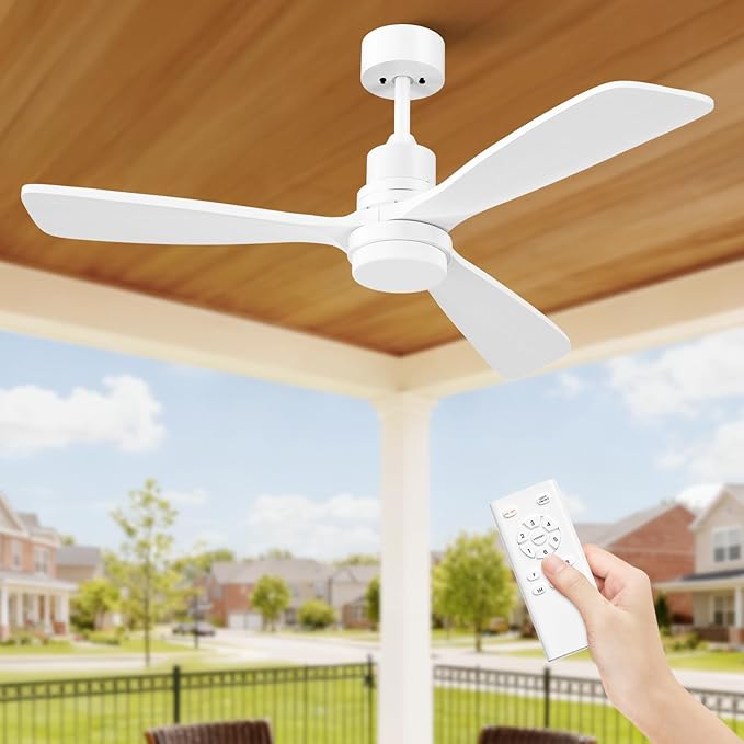 Obabala 52inch White Ceiling Fan with Lights Modern Ceiling Fan with Remote Control Reversible DC Noiseless Motor 6 Speed, Timer for Indoor Outdoor Patios