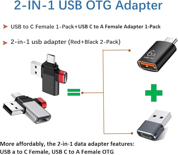 USB to USB C Adapter, USB C to A Adapter, USB a to c adapters for iPhone 17 16 15,MacBook Pro,Mac,iPad Air,Thunderbolt 4 3 Converter, 2 in 1 USB OTG Adapter (4-Pack)