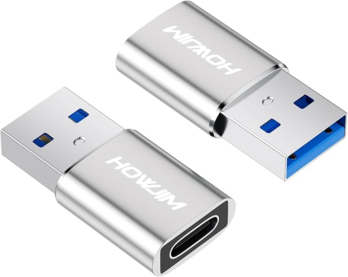 USB to USB C Adapter 2 Pack,HOWJIM Type-C Female to USB3.0 Male OTG Adapter,3A Fast Charging 5Gbps Data Transfer,Type-C to USB Adapter for M-acBook Phone 17/16/15 Serie Pad A-pple Watch G-alaxy Silver