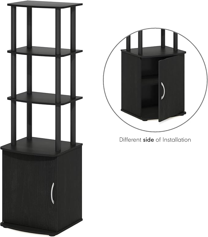 Furinno Turn-N-Tube Tall TV Entertainment Side Table Display Rack with Storage Cabinet, 3-Tier, Blackwood/Black