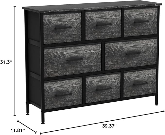 Sorbus Dresser with 8 Faux Wood Drawers - Chest Organizer Unit with Steel Frame Wood Top & Handle Easy Pull Fabric Bins for Clothes - Wide Storage Furniture for Bedroom Hallway, Living Room & Closet