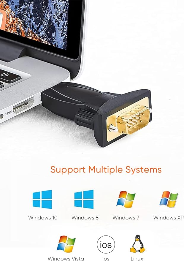 CableCreation USB to RS232 Adapter with FTDI Chipset, USB to RS232 Male DB9 Serial Converter for Cashier Register, Modem, Scanner, Industrial Machinery, CNC, Black