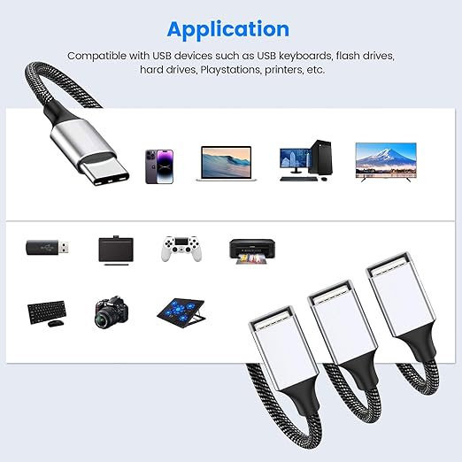 Fidioto USB C Male to 4USB Female Y Cable, Type C to 4USB Charger Adapter, Hub for Laptop, Tablet,Telephone, Flash Disk Drive, Gaming Consoles