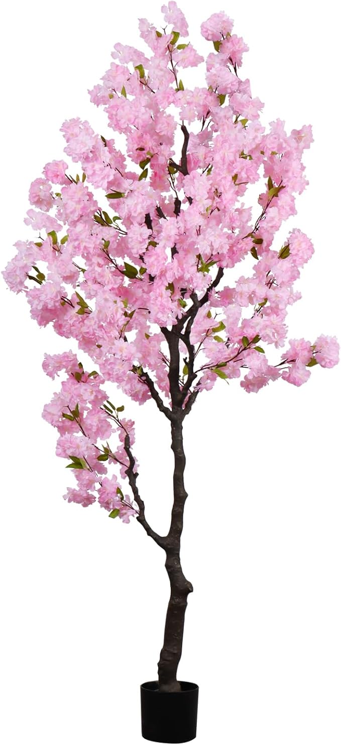 Artificial Pink Cherry Blossom Tree 7 FT Faux Flowering Trees Fake Cherry Blossom Decorative Tree Indoor for Home Decor