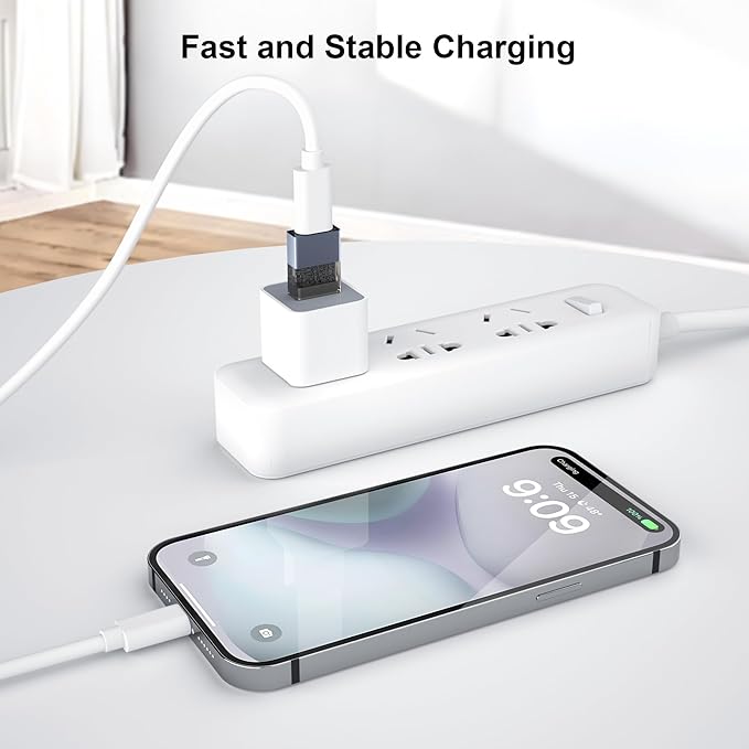 Basesailor USB to USB C Adapter for iPhone 17 16e Charger Adapter 4Pack,USBC Male to 3.0 Female,Thunderbolt 4 OTG Converter for MacBook,Apple 15 14,Apple Watch 10 9,Samsung Galaxy S25,iPad Air,AirPods