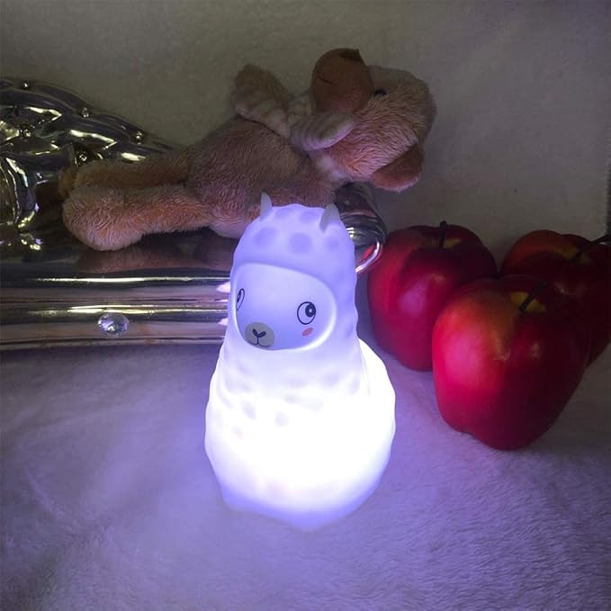 Animal Alpaca Kids Night Light, Children's Room LED Bedside Lamp, Rechargeable Soft Silicone Light, Adjustable Brightness and Colors, Compatible with Touch Control & Remote Control