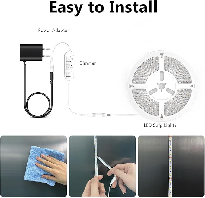 dalattin White LED Strip Lights 100ft, Dimmable Bright 24V Led Light Strip 6500K Daylight White 1800 LEDs Lights for Bedroom, Mirror, Kitchen, Strong Adhesive, 2 roll of 50ft