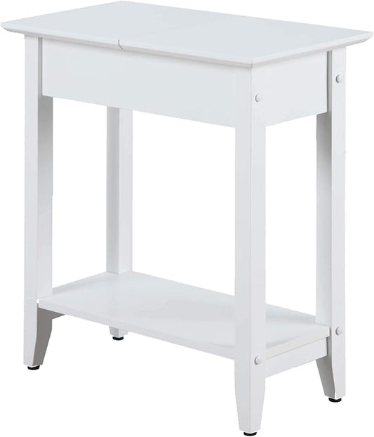 Convenience Concepts American Heritage Flip Top End Table 23.25" - Classic Narrow Chairside Accent with Hidden Storage & Lower Shelf for Traditional, Modern Living Room, White