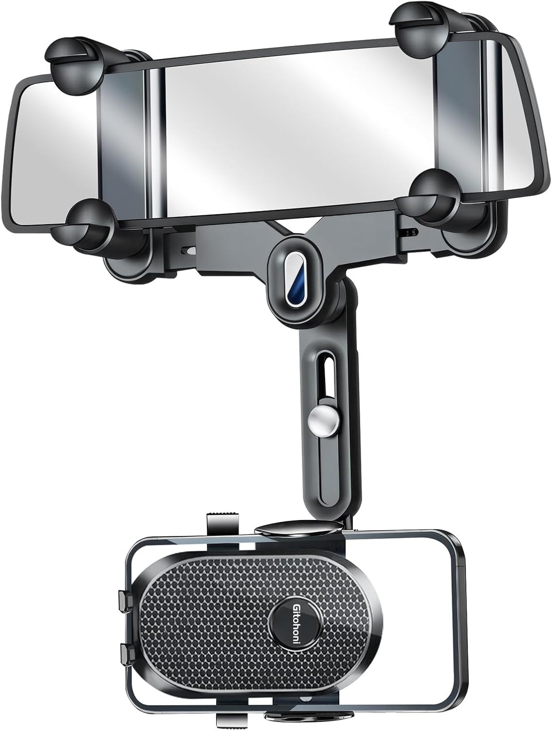 Rearview Mirror Phone Holder for Car, 360° Rotating and Retractable Mobile Phone Mount for Auto Visor, Adjustable GPS