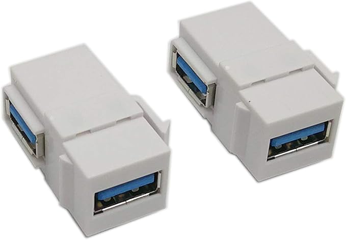 USB 3.0 Keystone Jack Inserts, zdyCGTime (2-Pack) 90 Degree Right Angled USB 3.0 Adapters Female to Female Connector for Wall Plate Outlet Pane (White USB 3.0 A)