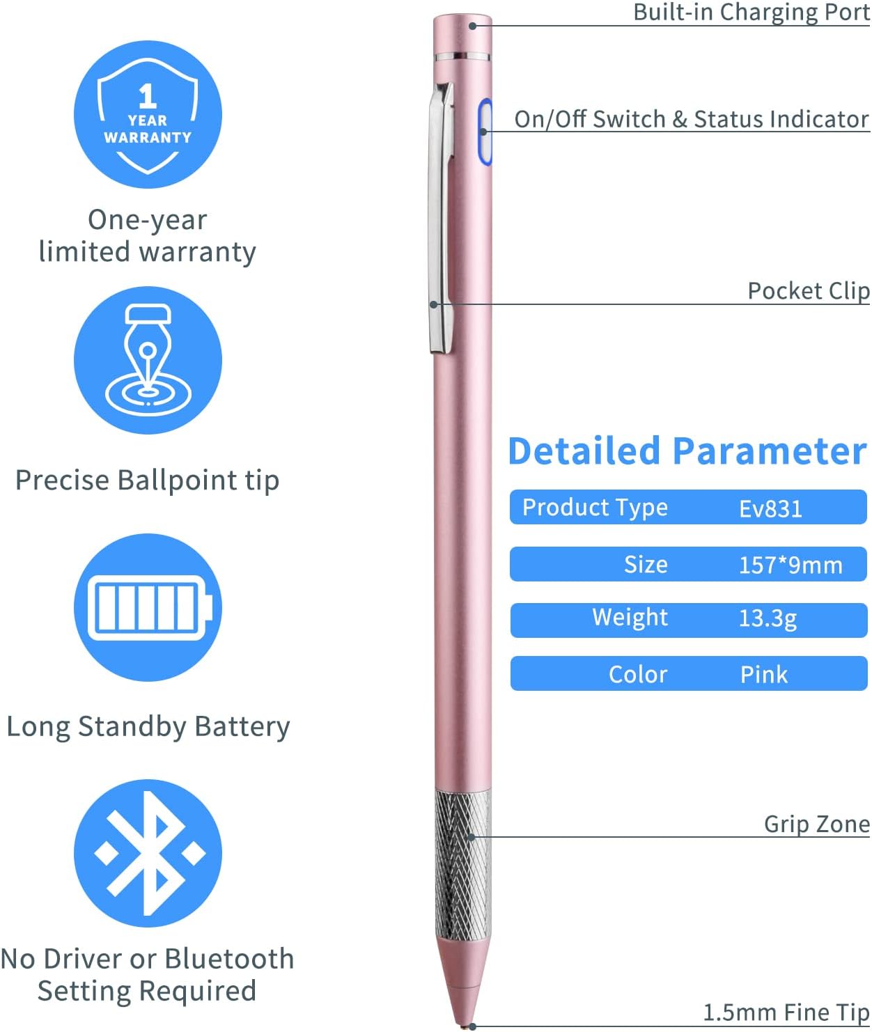 Pencil Stylus for iPhone 15/14/13/12/X Pro Max, Minilabo Touch Screens Active Stylus Digital Pen (Pink)