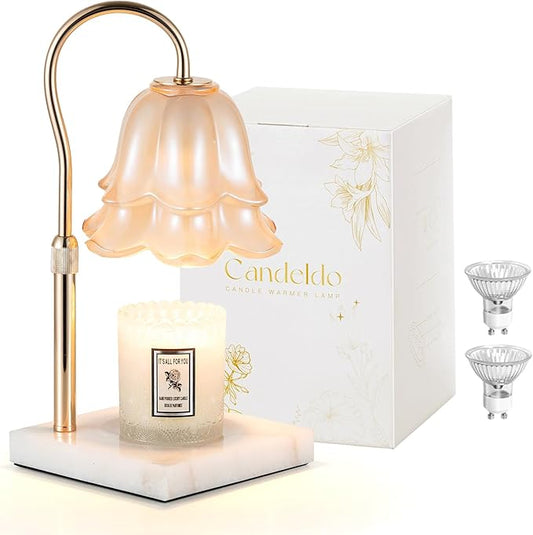 Candle Warmer Lamp with Timer: Flower Candle Warming Lamp with Marble Base Height Adjustable Wax Warmer Dimmable Modern Kitchen Bathroom Decor Mom Birthday Gift for Grandma