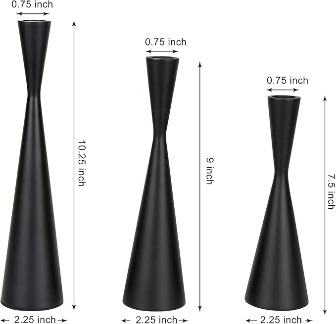 Vixdonos Taper Candlestick Holders Metal Candle Holders Set of 3 Table Decorative Candle Stand for Wedding, Dinning, Party,Home Decor (Matte Black)