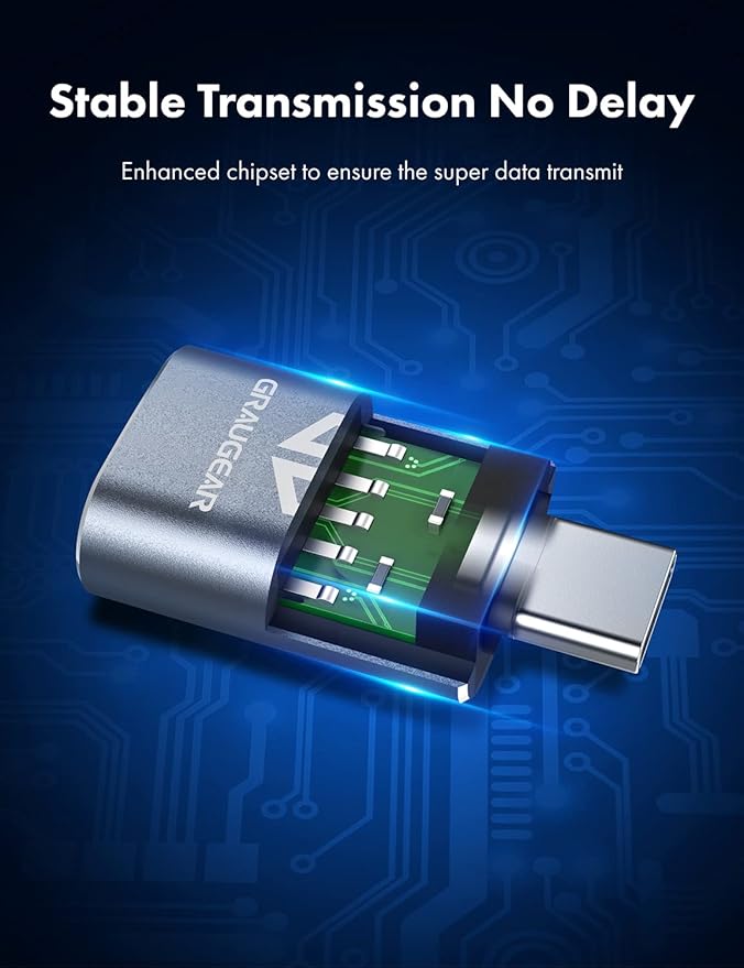 GRAUGEAR USB to USB-C Adapter Pack of 2, 10Gbps Data Transfer, USB-C Male to Type-A Female Adapter, Compatible with PC, Laptop, MacBook, iPhone, iPad, Apple Watch, USB Charger, Type C Devices