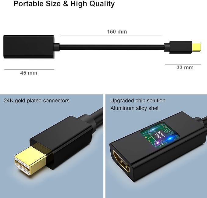 Mini DisplayPort to HDMI Adaptor 2 Pack Mini DP Compatible with Thunderbolt to HDMI 4Kx2K Converter Gold-Plated Cord for MacBook Pro MacBook Air Mac mini Microsoft Surface Pro 3/4/5/6 (2K/4K)