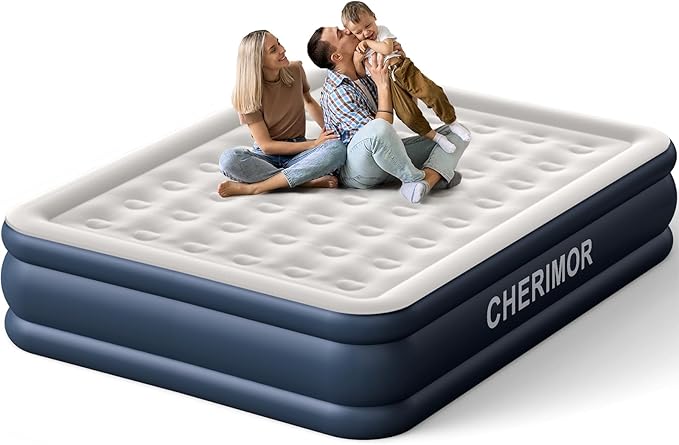 King Size Air Mattress with Built-in Pump, 18in Raised Heavy Duty Inflatable Bed, 1000lbs Maxs, Fast Inflatable Blow up Mattress with Carry Bag, Air Bed for Camping Sleepover Guest Room