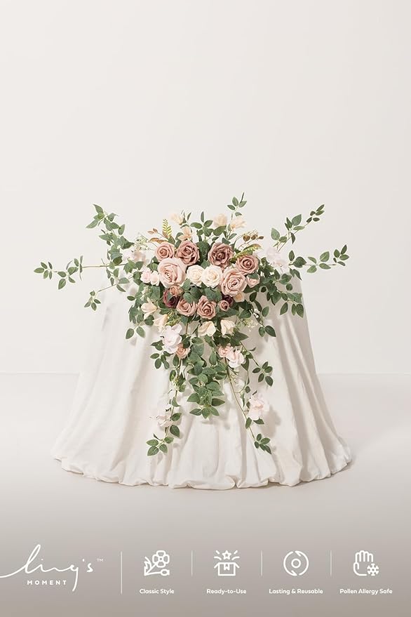 Ling's moment 2PCS Dusty Rose Arch Flowers Artificial Floral Swags Wedding Centerpieces Faux Flower Garland Greenery Arrangements for Engagement Party Sweetheart Table Decor Welcome Signs Wall