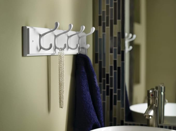 Liberty Hardware 129847 18-Inch Coat and Hat Rail/Rack with 4 Heavy Duty Hooks, White and White