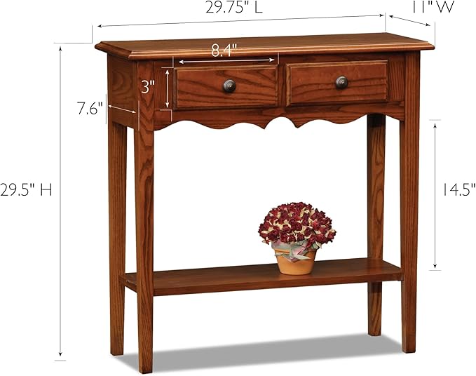 Leick Home 9027-MED Two Drawer Petite Console with Shelf, Medium Oak