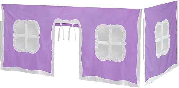 Max & Lily Underbed Curtain for Low Bunk Bed/Low Loft Bed, Play Curtain for Kids, Cotton Privacy Curtain for Bottom Bunk, 2 Panel Curtain Set Purple/White