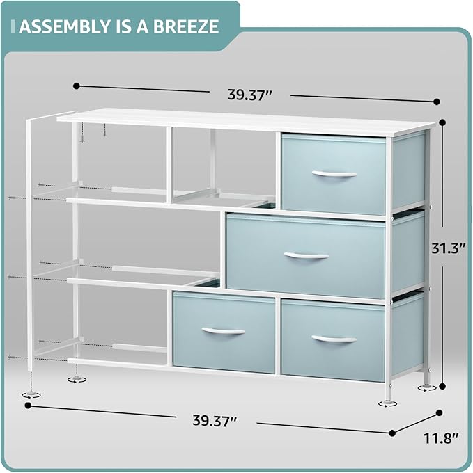 Sorbus Kids Dresser with 8 Drawers - Chest Organizer Unit with Steel Frame Wood Top & Handle, Fabric Bins for Clothes - Wide Furniture for Bedroom Hallway Kids Room Nursery & Closet