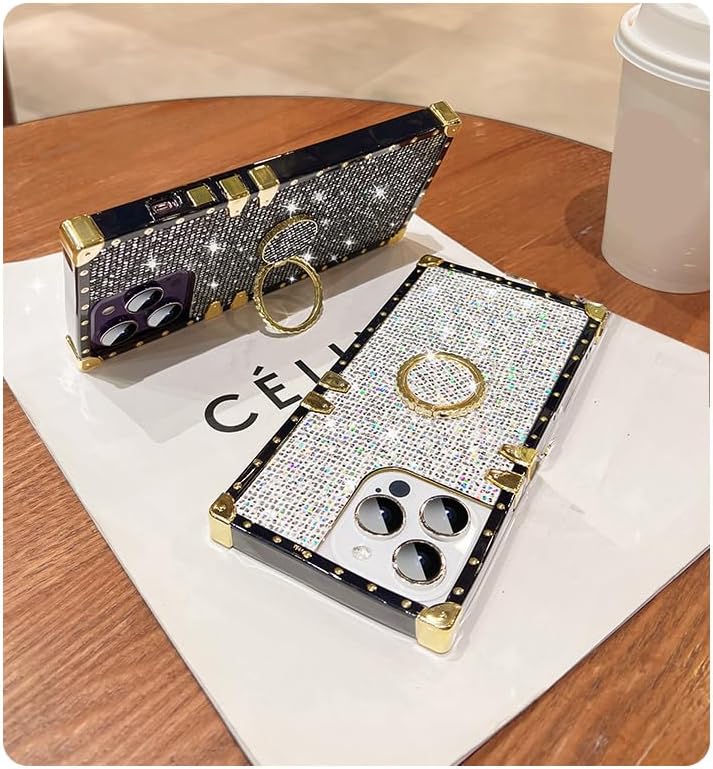 Samsung Galaxy A13 5G Bling Case, Red Luxury Glitter Sparkle Soft Trunk Cover with Finger Ring Grip Kickstand