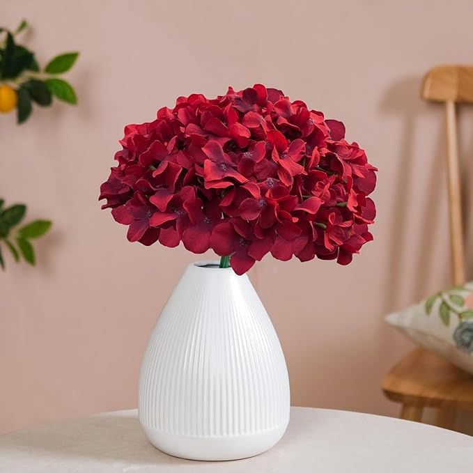 Red Hydrangea Artificial Flowers Bulk, 40 Pcs Faux Hydrangea Flowers Heads, Artificial Fake Silk Hydrangea Flowers with Stems, Red Flowers Artificial for Decoration Wedding Décor