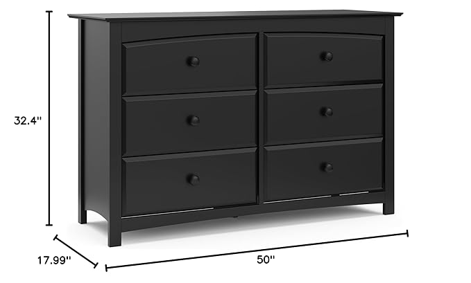 Storkcraft Kenton 6 Drawer Double Dresser (Black) – Dresser for Kids Bedroom, Nursery Dresser Organizer, Chest of Drawers for Bedroom with 6 Drawers, Universal Design for Children’s Bedroom