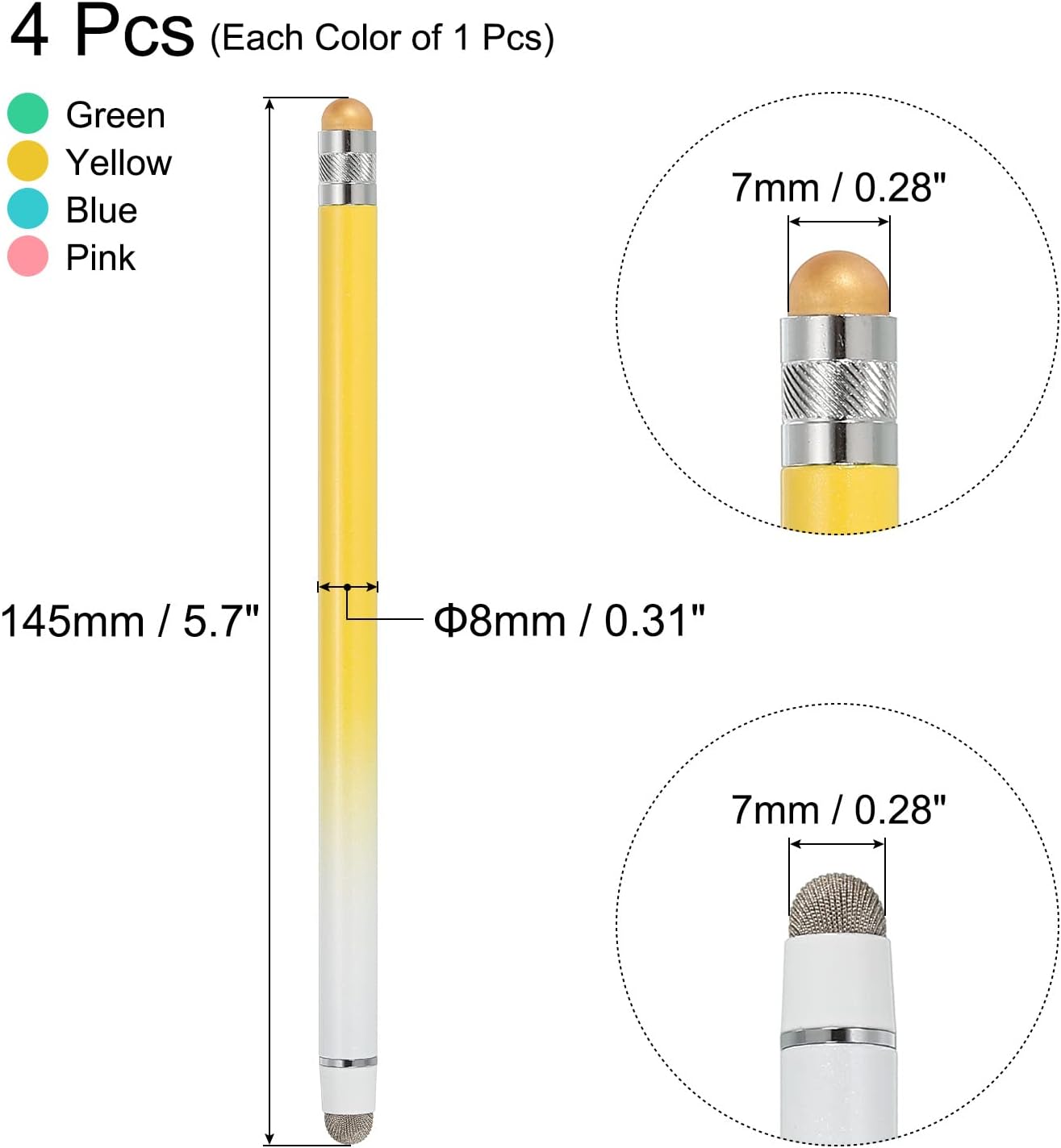 MECCANIXITY 4pcs Stylus Pens for Touch Screens, Dual Tips Capacitive Stylus, Universal Tablet Pen with Sensitivity