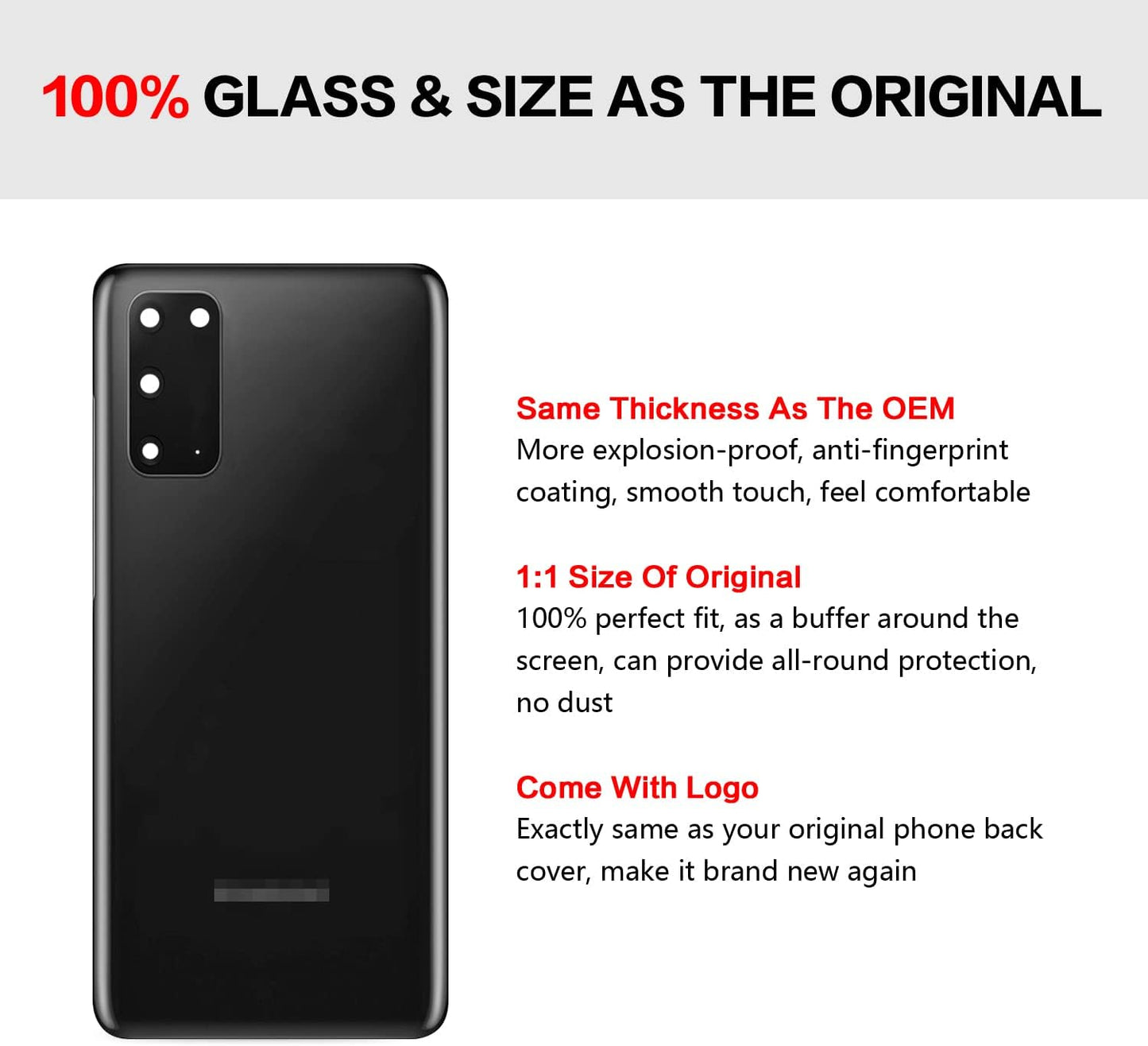 Samsung Galaxy S20 Back Glass Cover Replacement, 6.2-Inches, Cosmic Black, Installation Manual