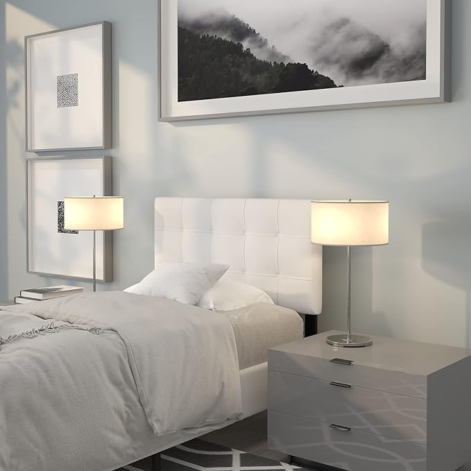 Flash Furniture Bedford Box Stitch Tufted Upholstered Twin Size Headboard in White Fabric